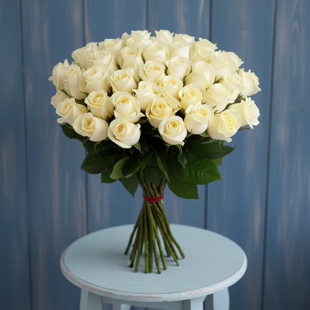 Букет 51 Белая роза Эдлесс Лав в Мишкинской