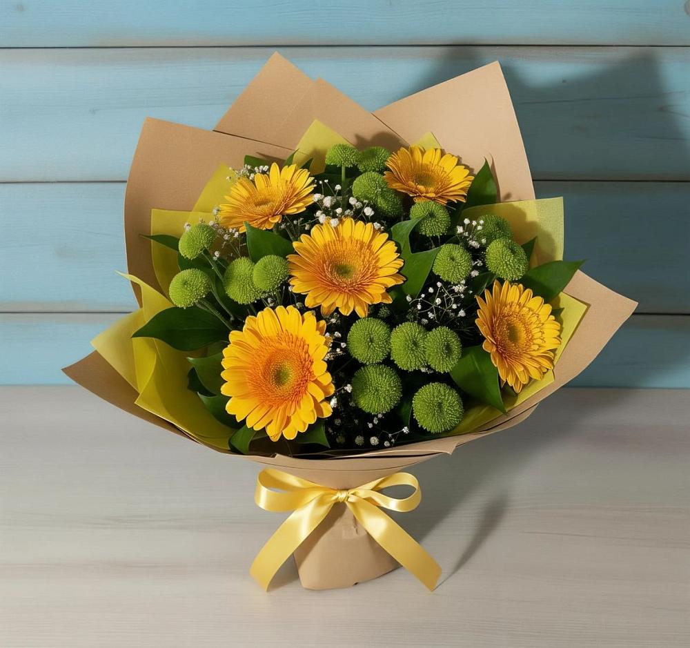 Букет цветов из: Герберы и Хризантемы в Мишкинской