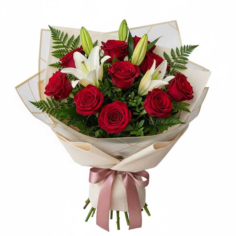 Букет цветов из: Лилии и Розы в Мишкинской