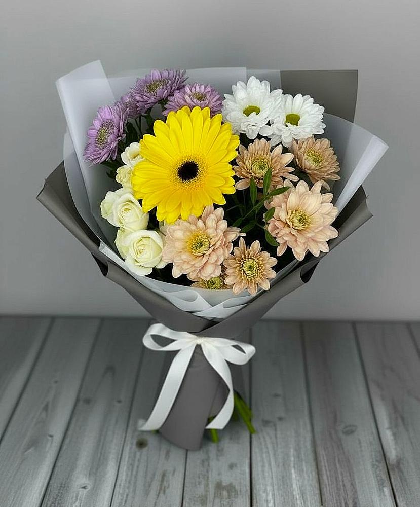 Букет цветов из: Розы, Герберы и Хризантемы в Мишкинской