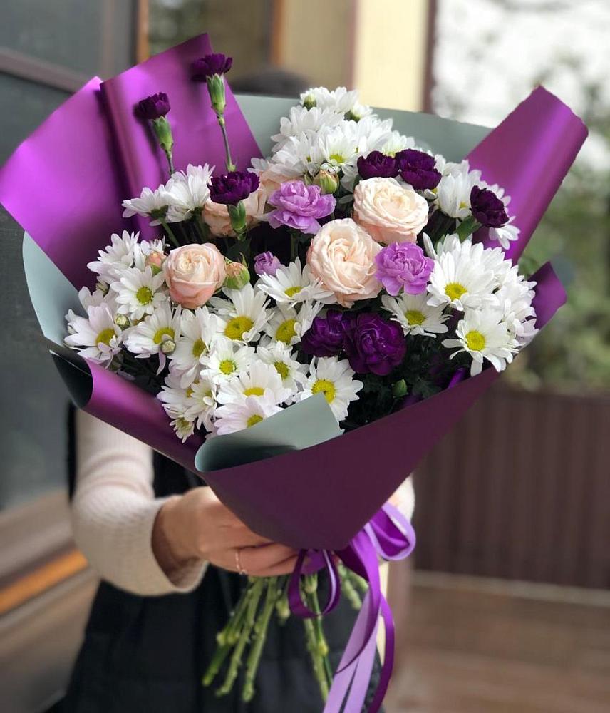 Букет цветов из: Хризантемы, Гвоздики и Розы в Мишкинской