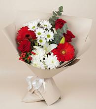 Букет цветов из:  Розы, Хризантемы, Герберы и Лилии в Мишкинской