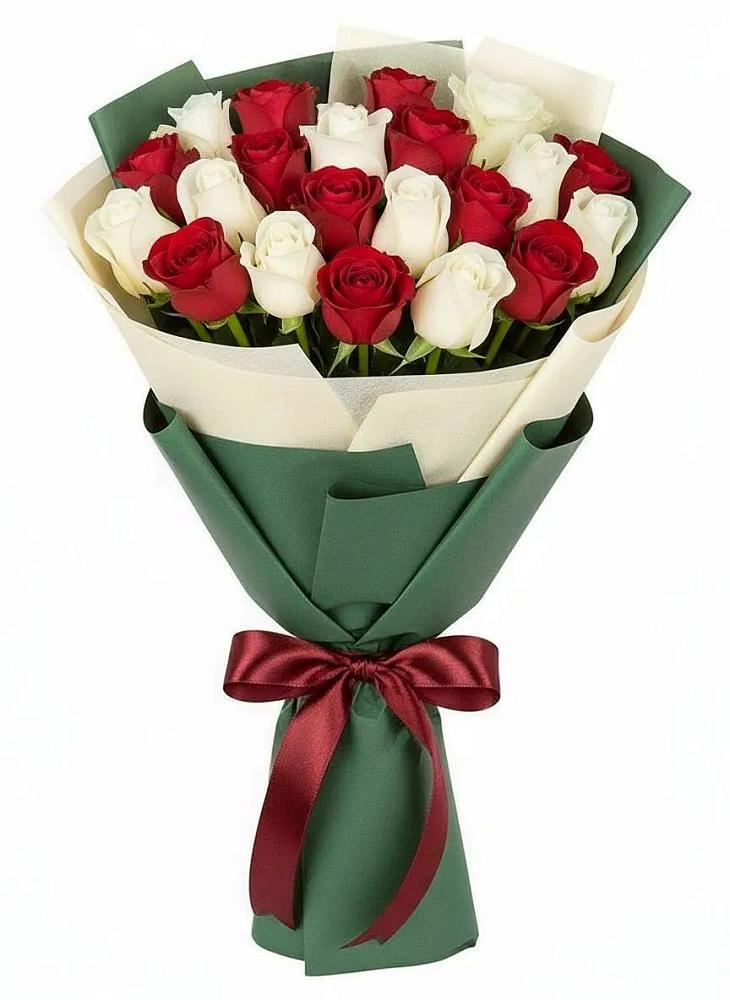 Букет Микс из красных и белых роз в Мишкинской