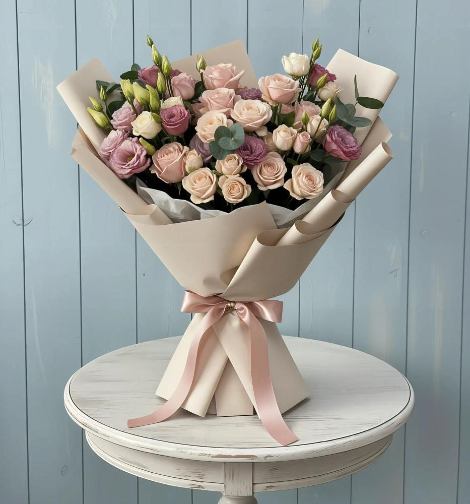 Букет цветов из: Розы и Лизиантусы в Мишкинской