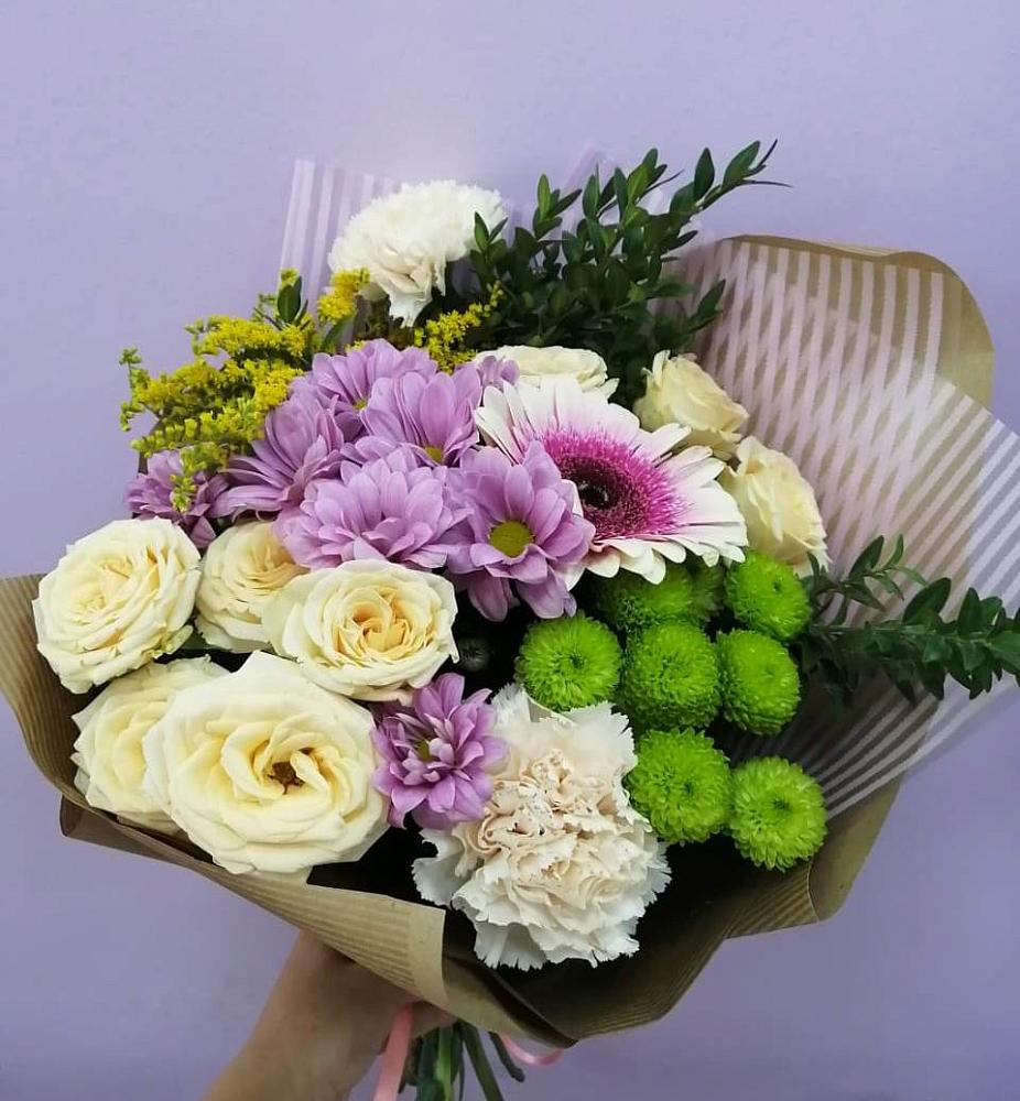 Букет цветов из: Хризантемы, Розы, Гвоздики и Герберы в Мишкинской