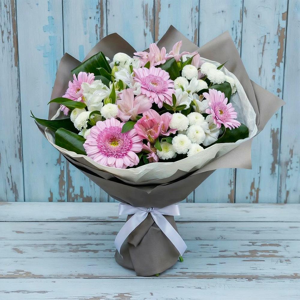 Букет цветов из: Герберы, Альстромерии и Хризантемы в Мишкинской