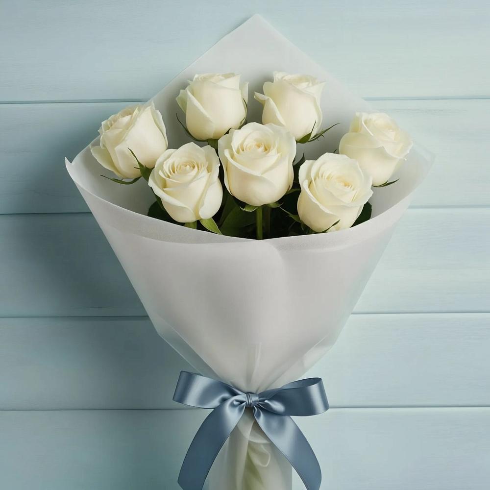 Букет 7 Белых роз Эдлесс Лав в Мишкинской